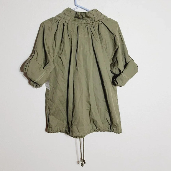 Relativity Womens Olive Green Drawstring Jacket Pockets roll tab sleeves Large - Picture 6 of 7